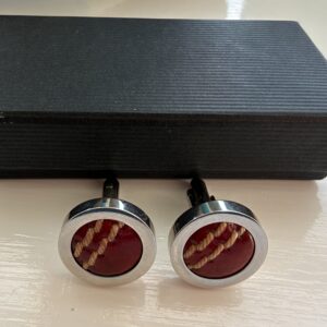 Cricket Ball Cufflinks Red & Silver Tone with Presentation Box – Cricketer Gift