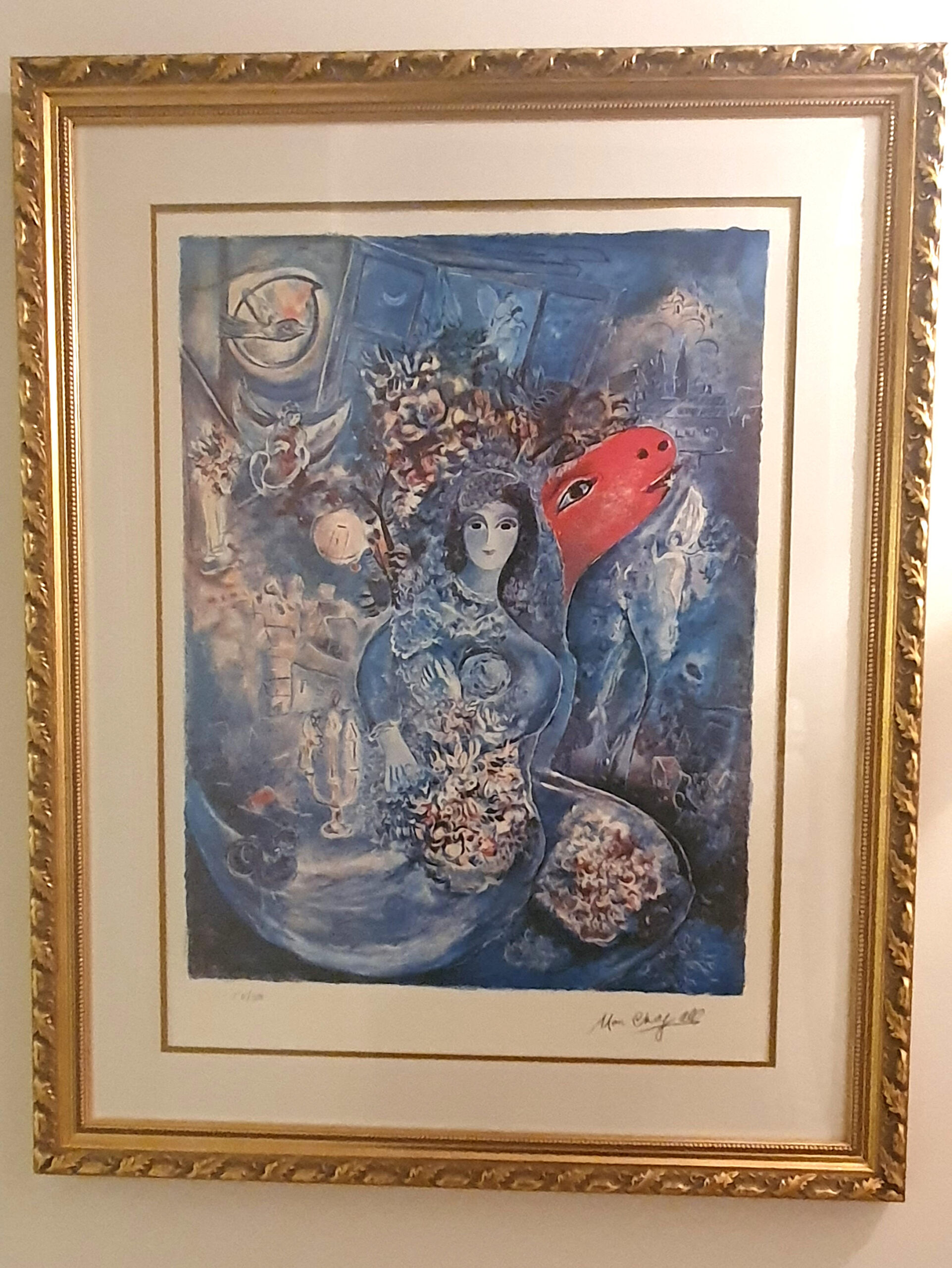 Marc Chagall Bella Framed Offset Lithograph E5/500 Facsimile Signature COA
